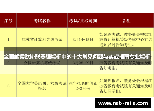 全面解读欧协联赛程解析中的十大常见问题与实战指南专业解析